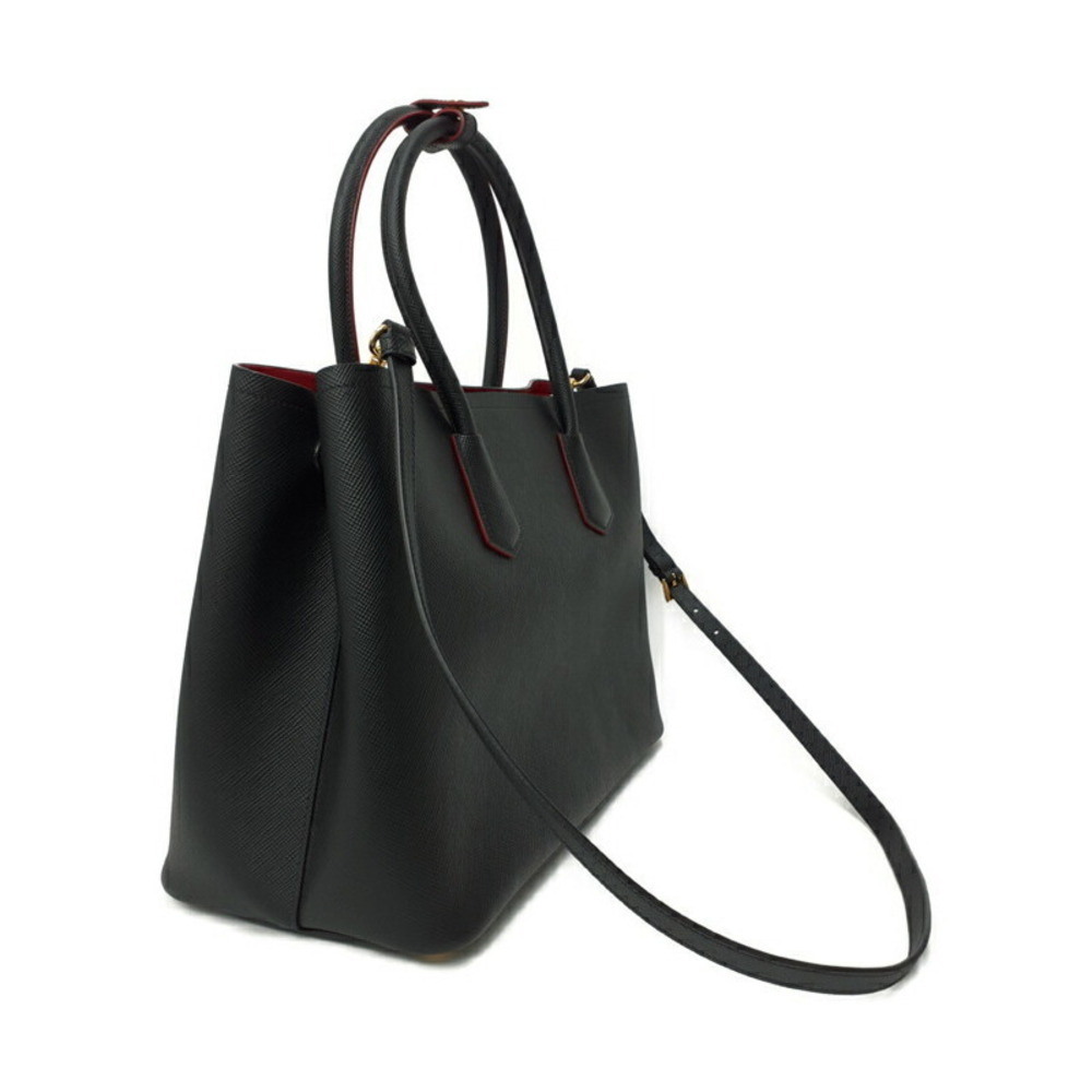 Prada Leather black red interior contrasting Bag Saffiano Double